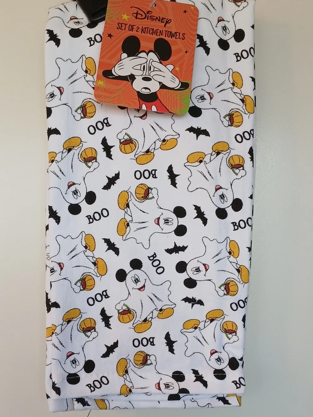 Disney Mickey Mouse Halloween Ghost Set of Two Kitchen Towels 16”x26” NEW